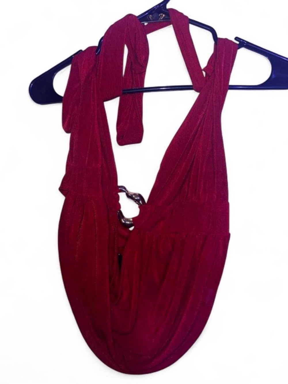 SHEIN Burgundy Convertible Scarf Sling Shirt with Ring Detail